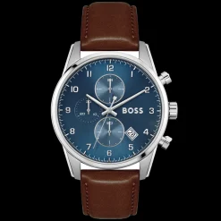 Relogio Skymaster Aco Azul Pele Castanha-Boss Watches New