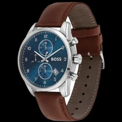 Relogio Skymaster Aco Azul Pele Castanha-Boss Watches New