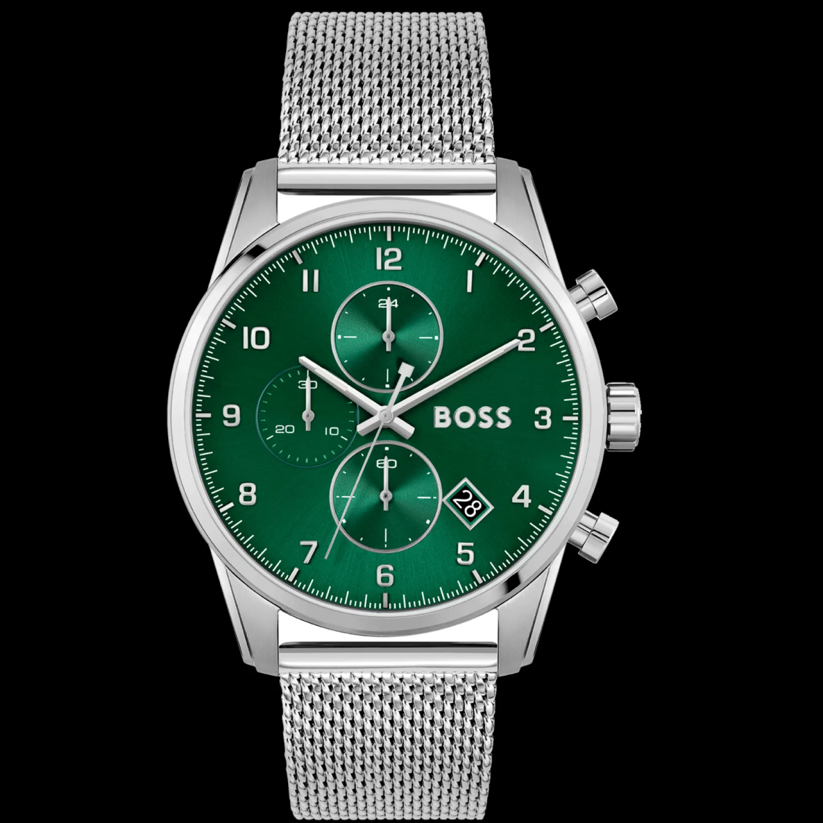 Relogio Skymaster Aco Verde Malha Milanesa-Boss Watches Cheap