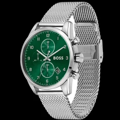 Relogio Skymaster Aco Verde Malha Milanesa-Boss Watches Cheap