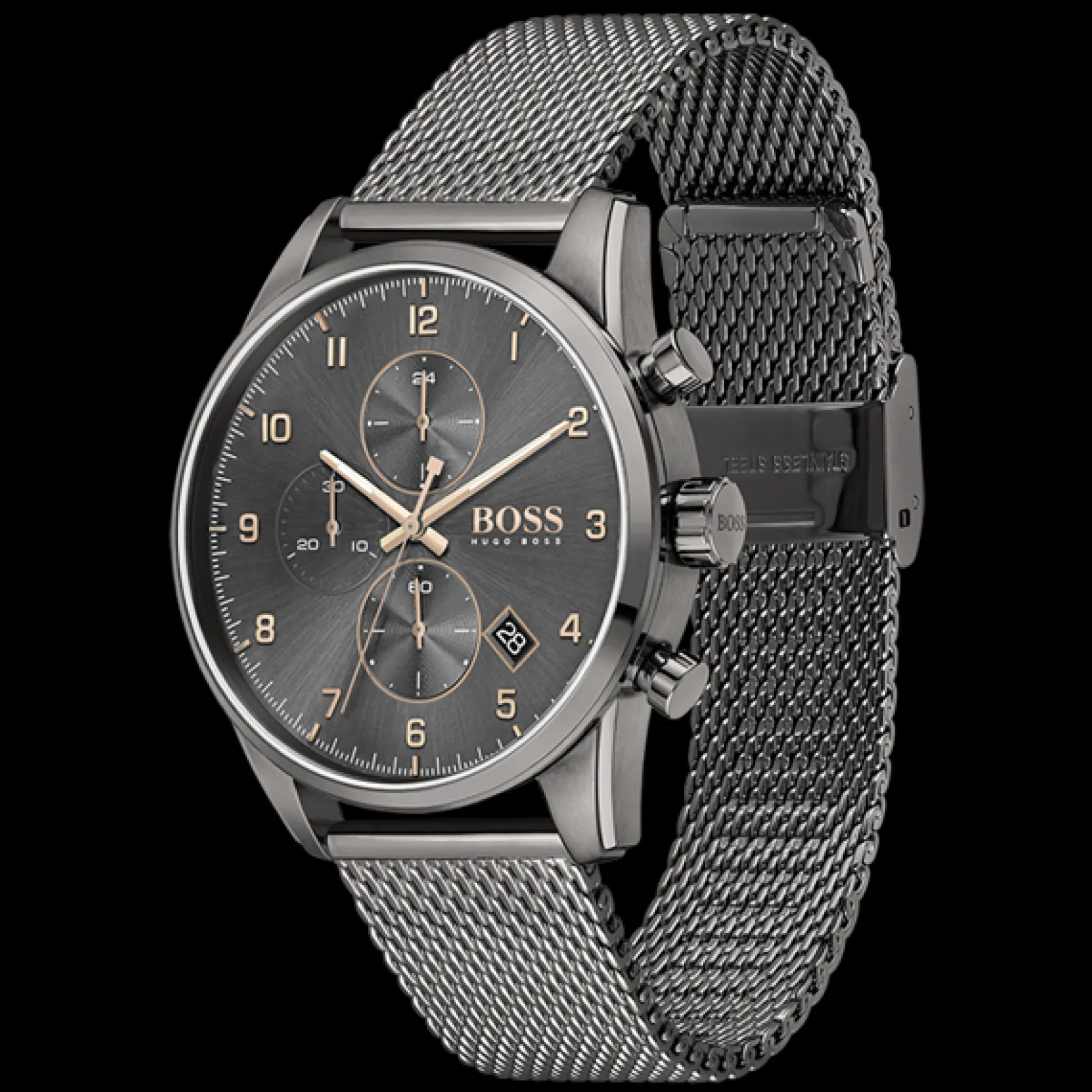 Relogio Skymaster Cronografo Azul Malha Milanes-Boss Watches Flash Sale