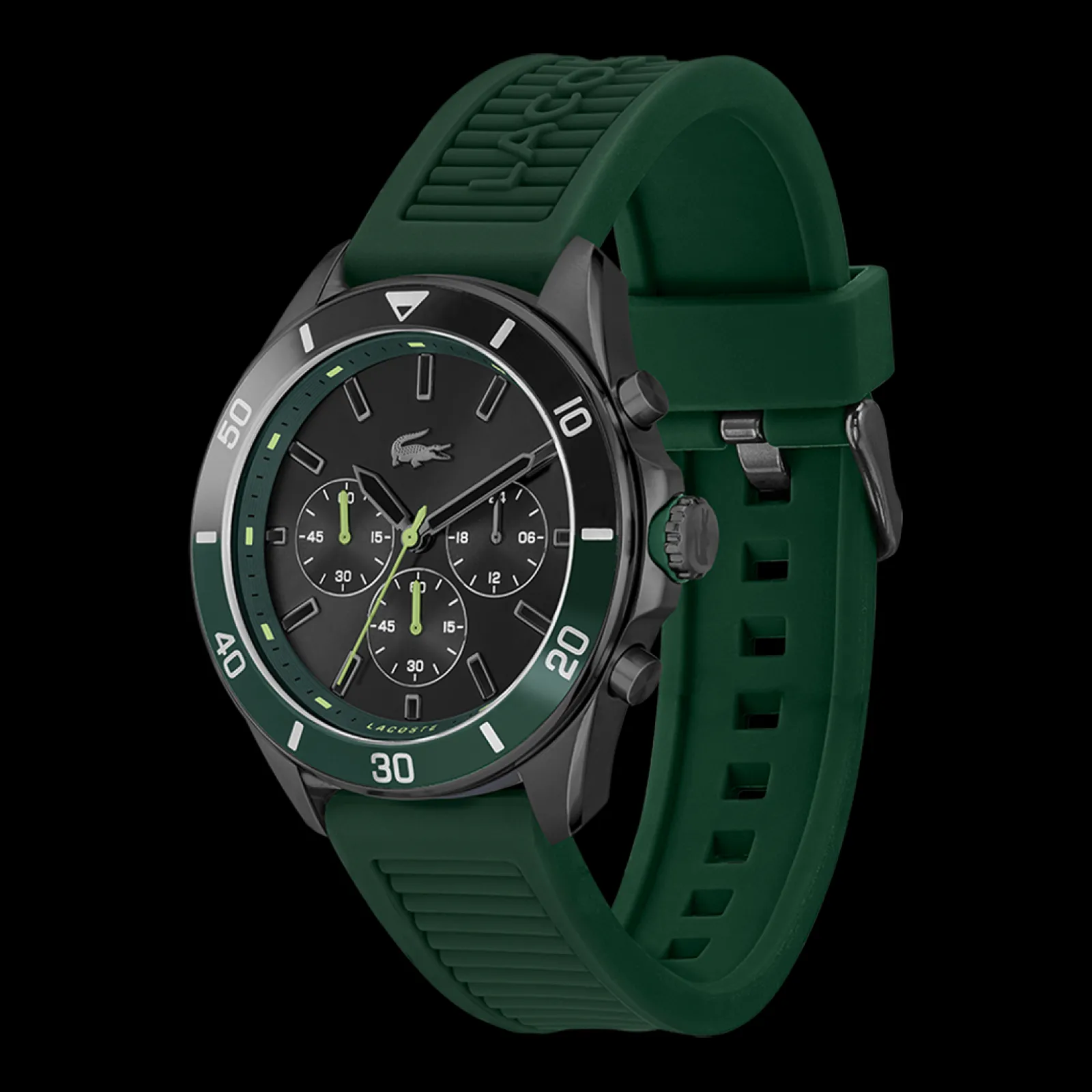 Relogio Tiebreaker Cronografo Aco Preto Silicone-Lacoste Cheap