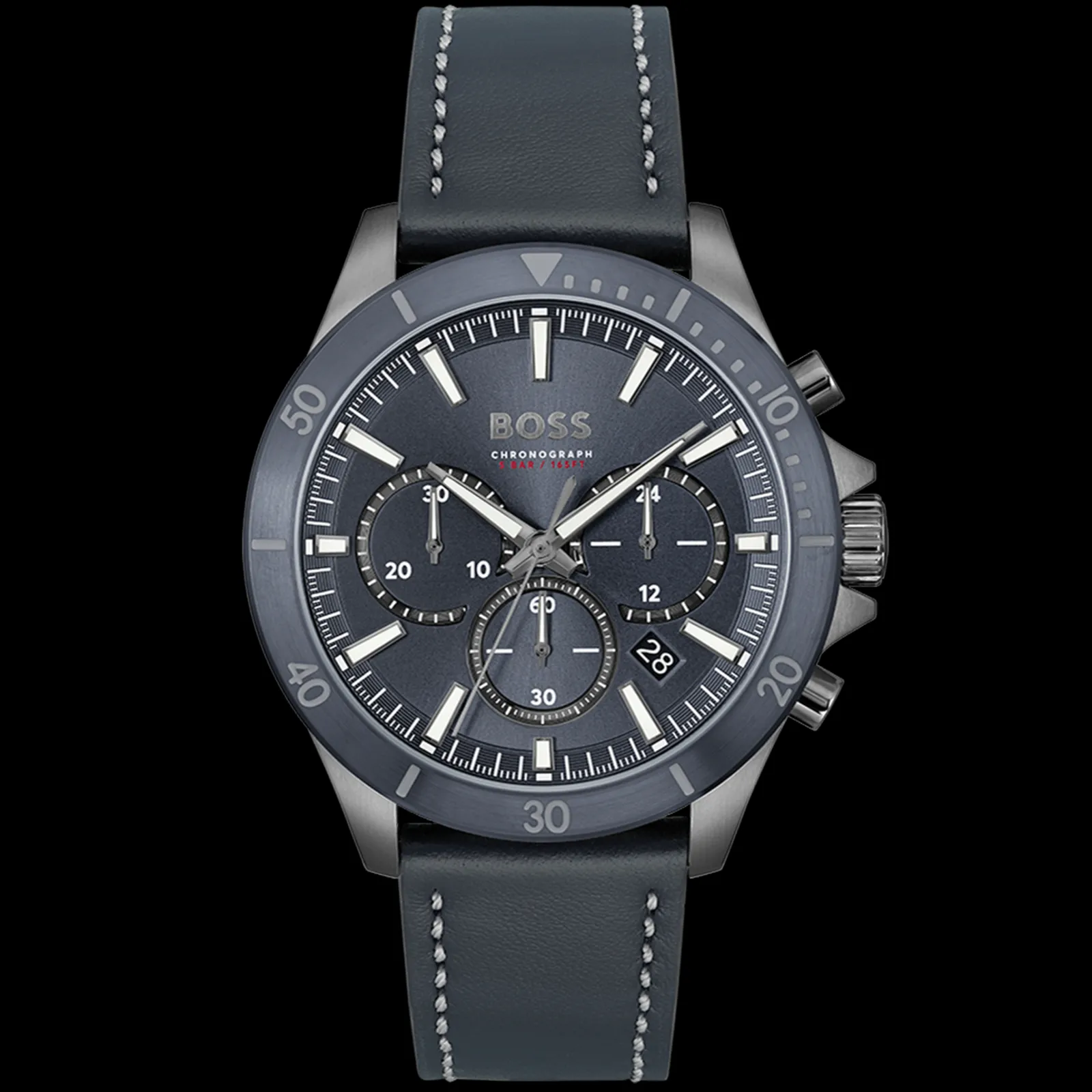 Relogio Troper Cronografo Aco Ip E Pele Azul-Boss Watches Hot