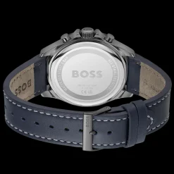 Relogio Troper Cronografo Aco Ip E Pele Azul-Boss Watches Hot