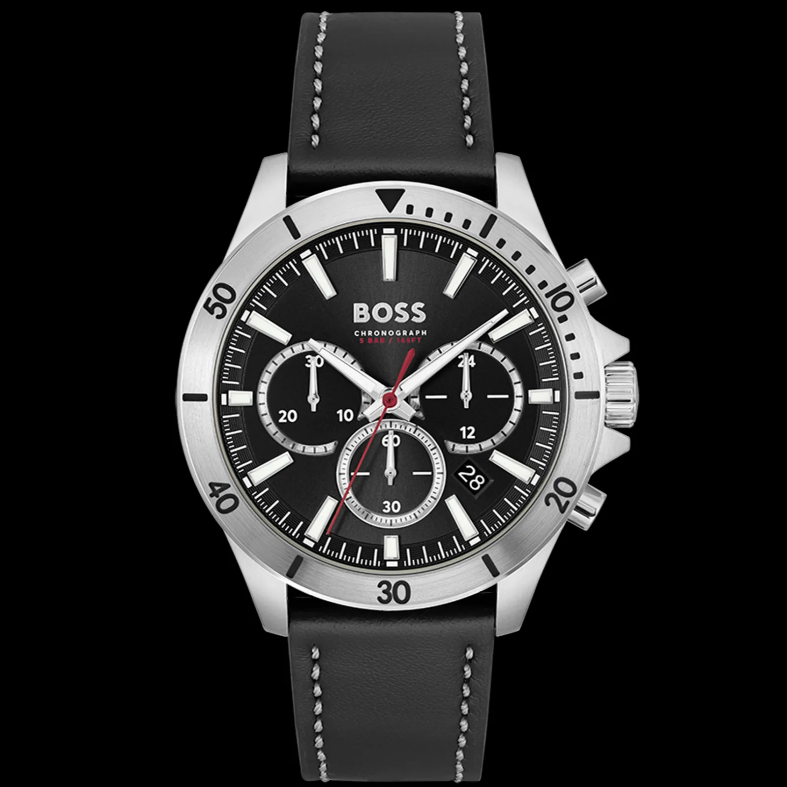 Relogio Troper Cronografo Aco E Pele Preta-Boss Watches Sale
