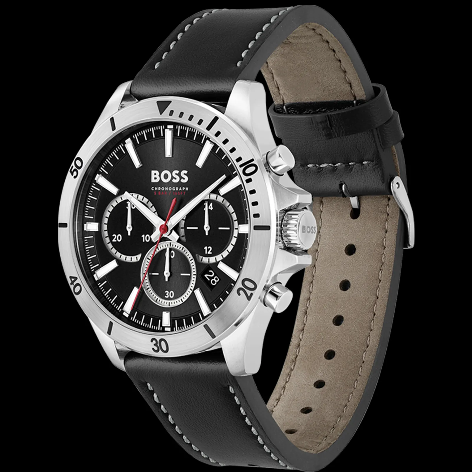 Relogio Troper Cronografo Aco E Pele Preta-Boss Watches Sale