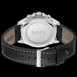 Relogio Troper Cronografo Aco E Pele Preta-Boss Watches Sale
