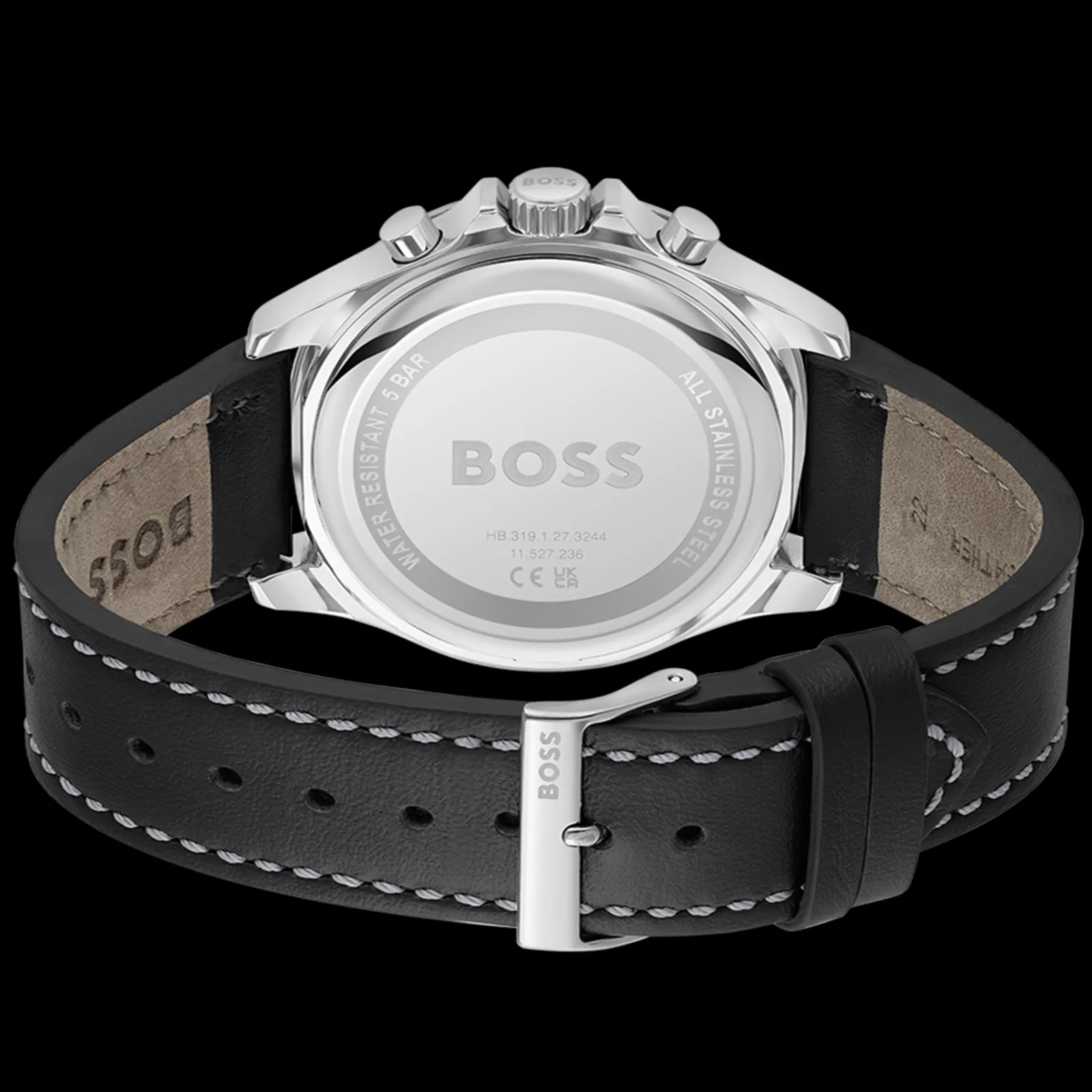 Relogio Troper Cronografo Aco E Pele Preta-Boss Watches Sale