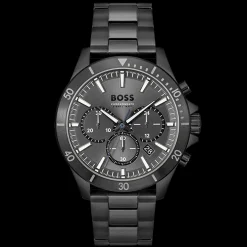 Relogio Troper Cronografo Cinzento Aco Ip Preto-Boss Watches Best