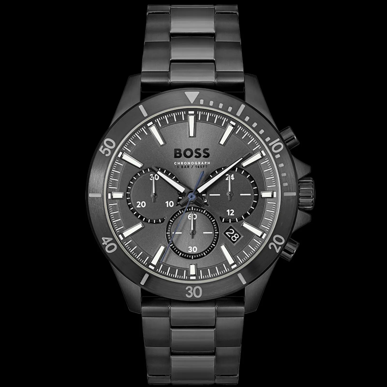 Relogio Troper Cronografo Cinzento Aco Ip Preto-Boss Watches Best