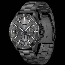 Relogio Troper Cronografo Cinzento Aco Ip Preto-Boss Watches Best