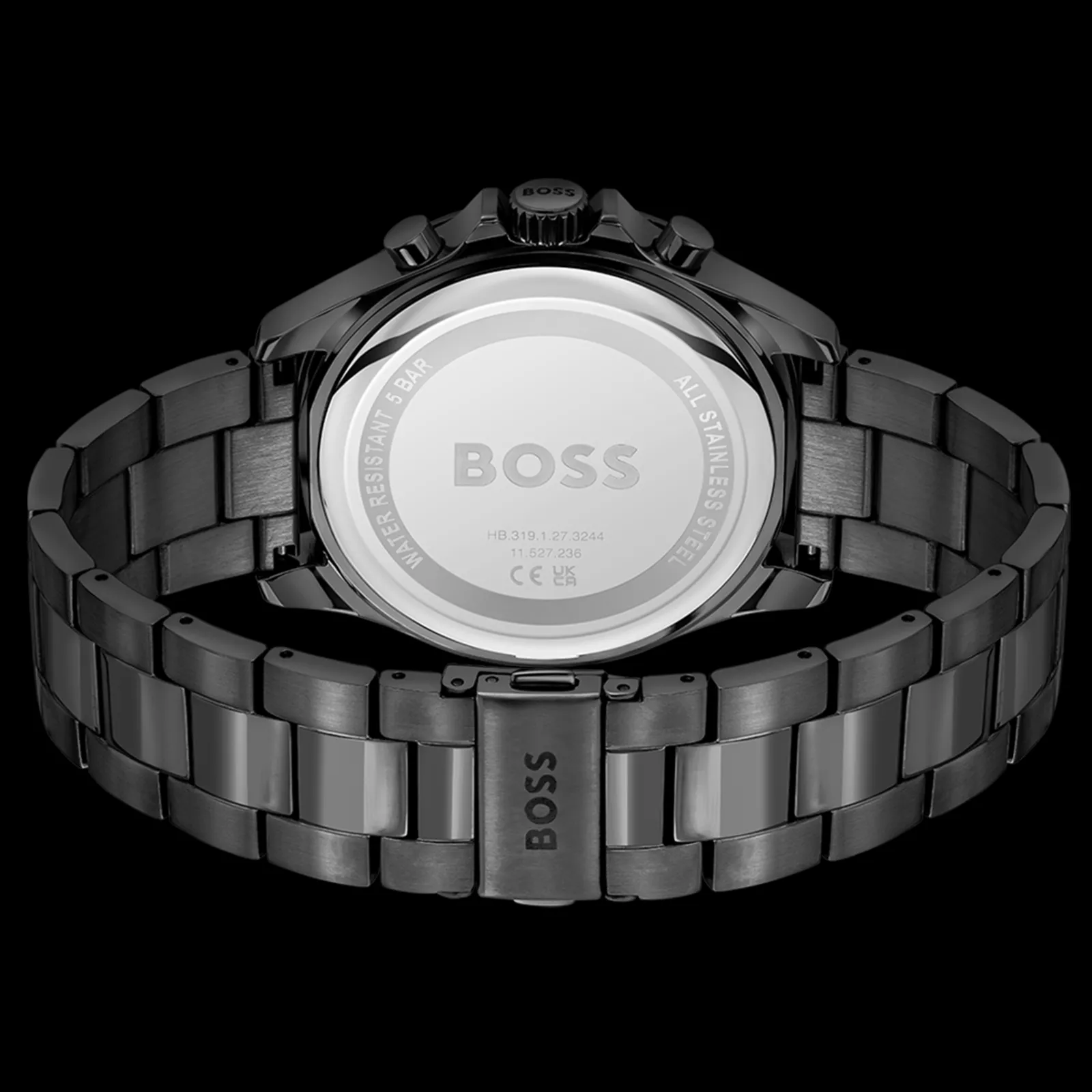 Relogio Troper Cronografo Cinzento Aco Ip Preto-Boss Watches Best