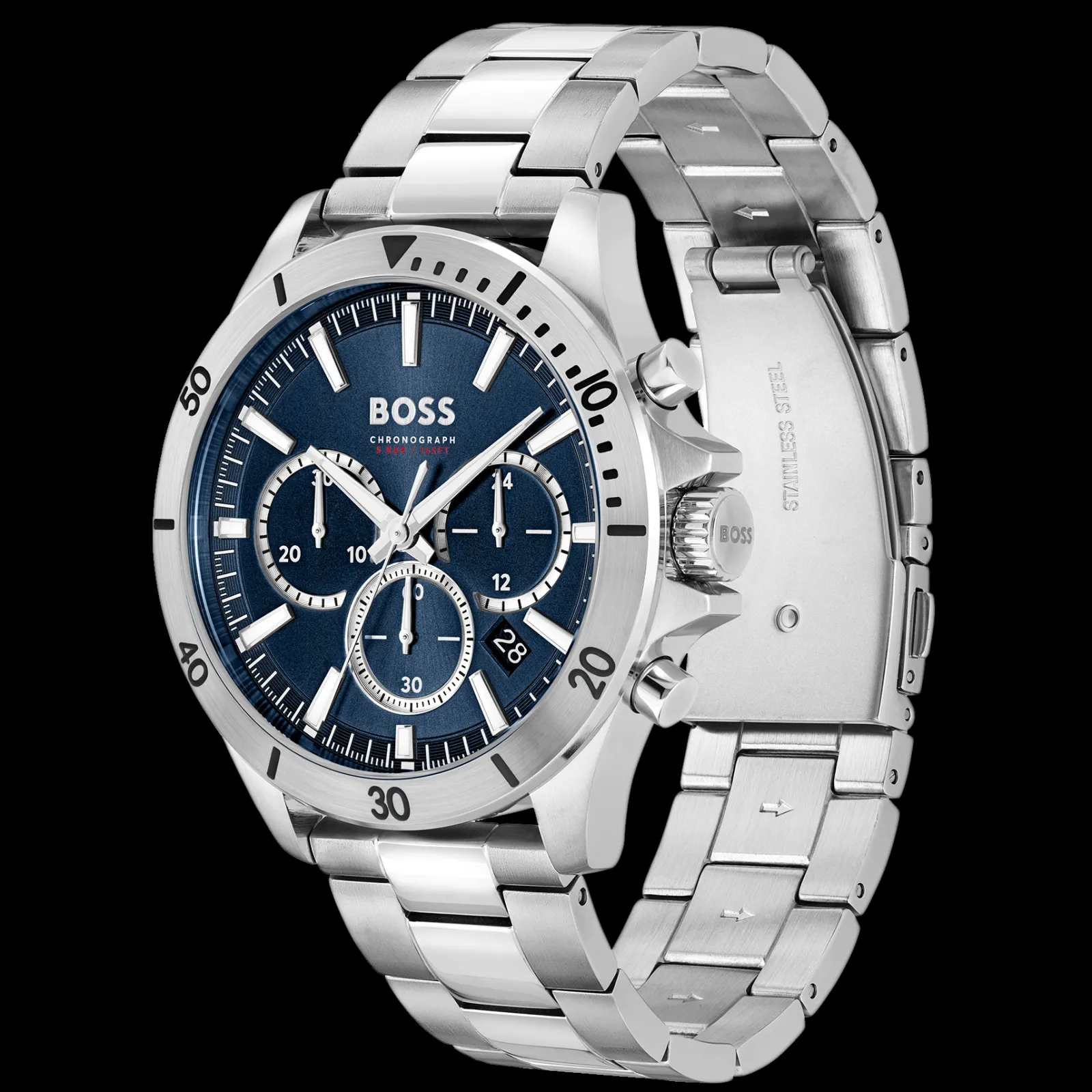 Relogio Troper Cronografo Azul Aco-Boss Watches Cheap