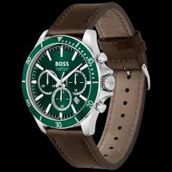 Relogio Troper Cronografo Aco Ip Verde Pele-Boss Watches Cheap