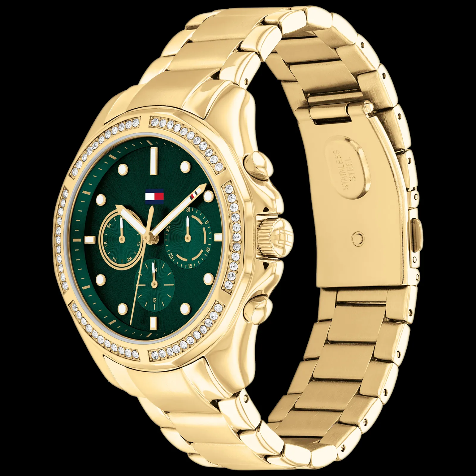 Relogio Verde Aco Ip Dourado E Cristais-Tommy Hilfiger Watches Online