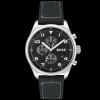 Relogio View Cronografo Aco Preto Pele Preta-Boss Watches Discount