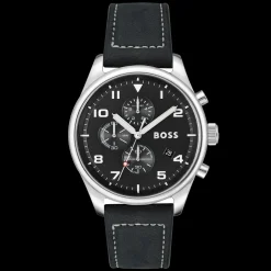 Relogio View Cronografo Aco Preto Pele Preta-Boss Watches Discount