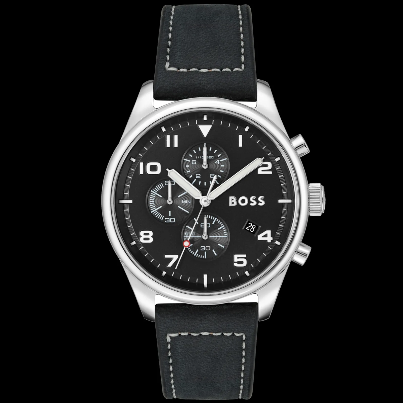Relogio View Cronografo Aco Preto Pele Preta-Boss Watches Discount