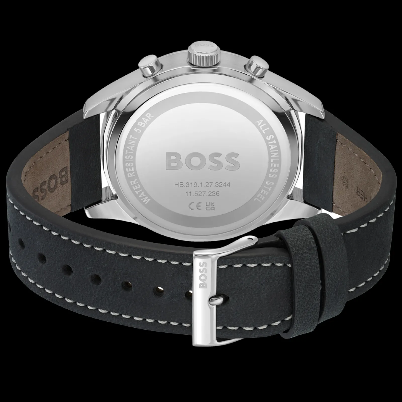 Relogio View Cronografo Aco Preto Pele Preta-Boss Watches Discount