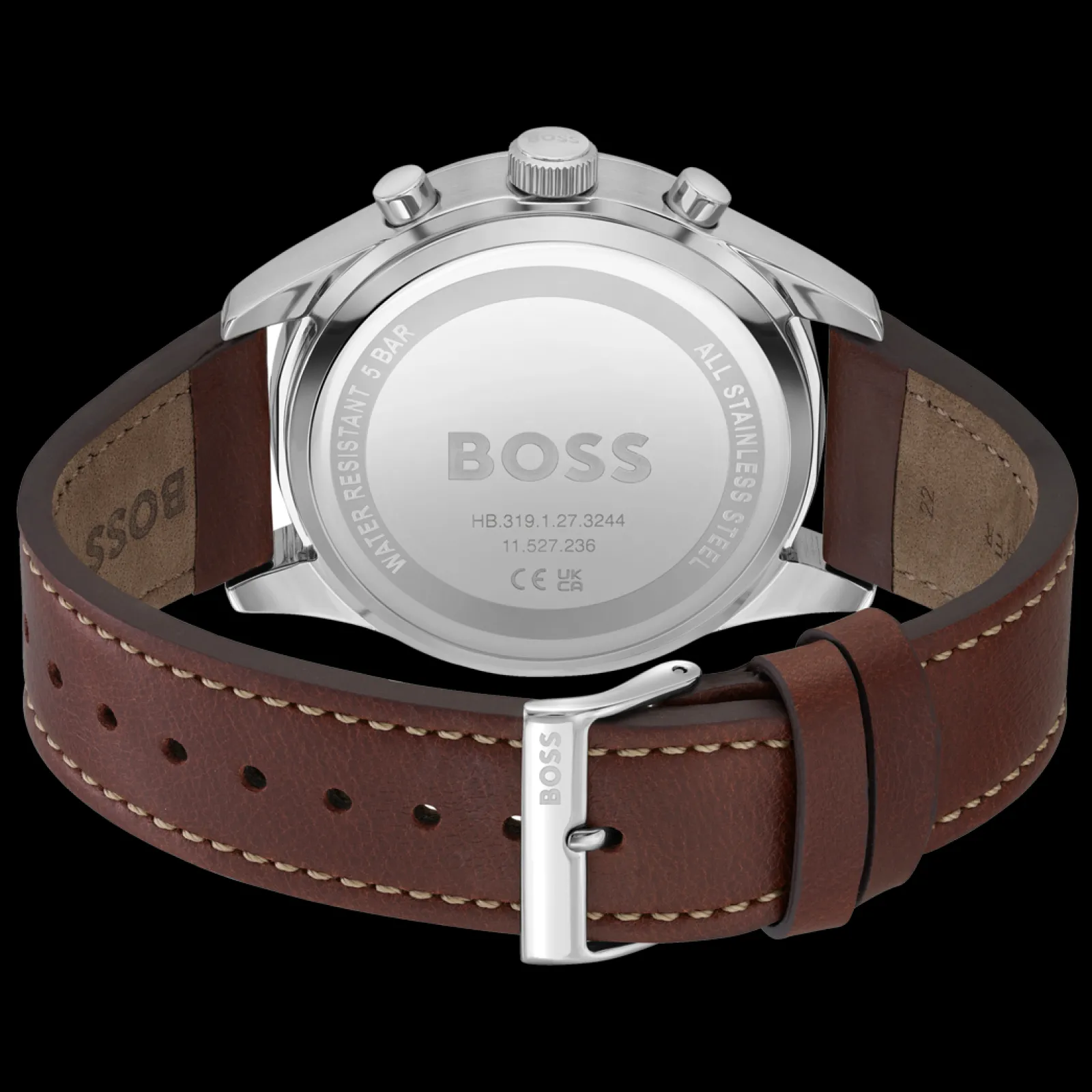 Relogio View Cronografo Aco Burgundy Pele Cast.-Boss Watches Discount