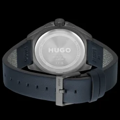 Relogio #Visit Aco Ip Cinzento E Pele Azul-Hugo Flash Sale