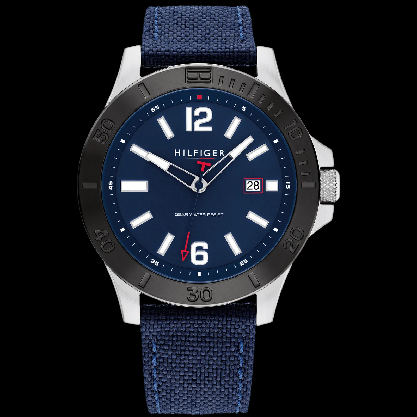 Set Relogio Azul Aco Ip Preto E Pulseira Aco E Pele-Tommy Hilfiger Watches Discount