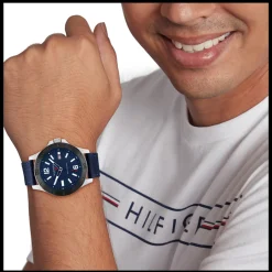 Set Relogio Azul Aco Ip Preto E Pulseira Aco E Pele-Tommy Hilfiger Watches Discount