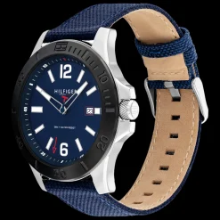 Set Relogio Azul Aco Ip Preto E Pulseira Aco E Pele-Tommy Hilfiger Watches Discount