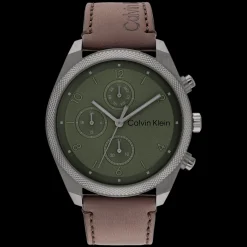 Verde E Aco Em Pele Castanha-Calvin Klein Watches Discount