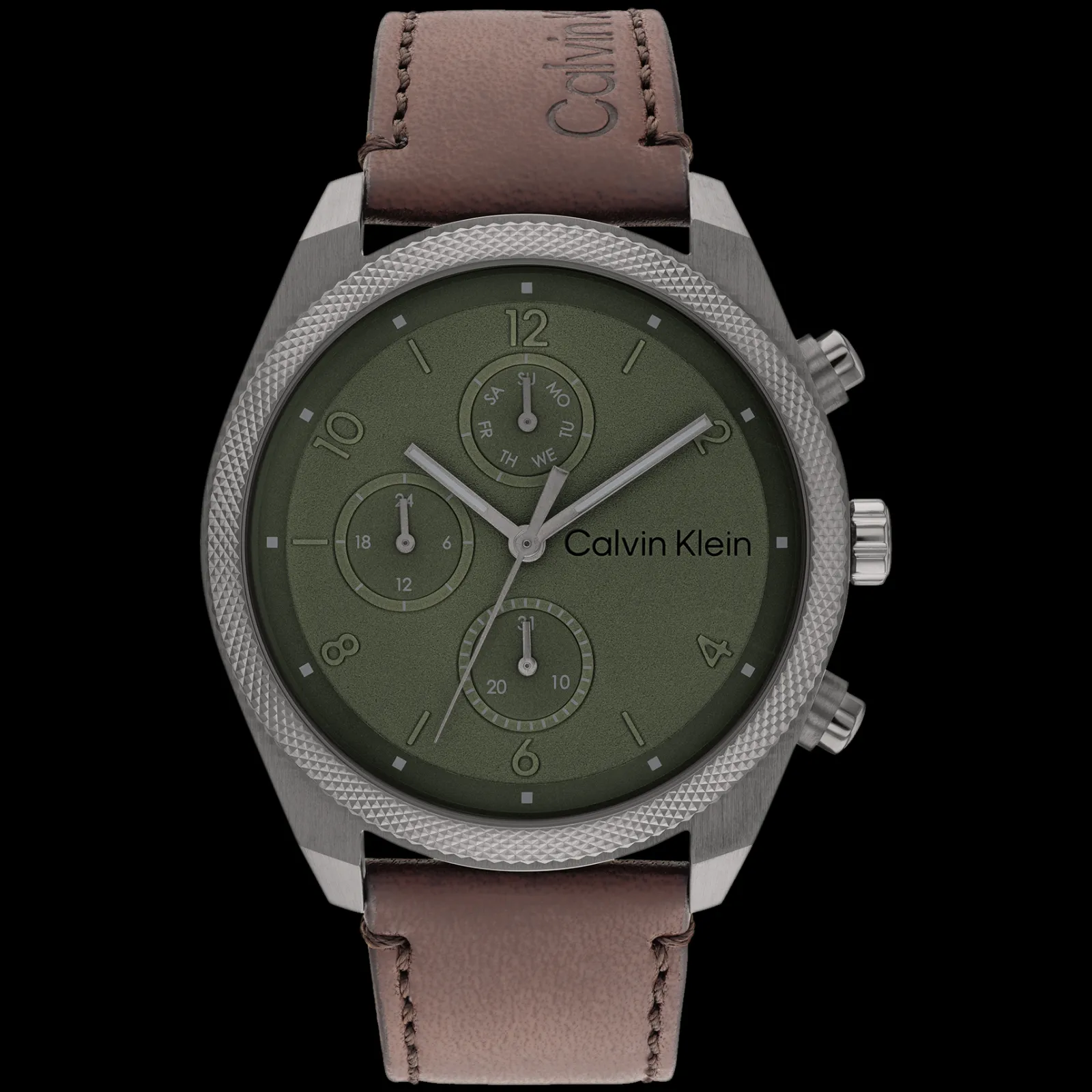 Verde E Aco Em Pele Castanha-Calvin Klein Watches Discount